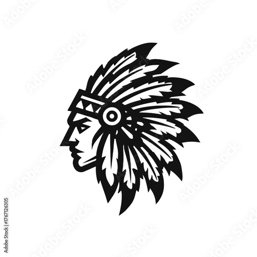 Bold Native American Chief Headdress Silhouette for T-Shirt Design, Logo, or Tattoo Inspiration, Symbolizing Heritage, Strength, and Cultural Connection, Perfect for Apparel and Tribal Art Projects