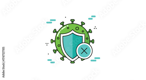 Strong shield protects against harmful virus, symbolizing defense, health, and safety against disease threats