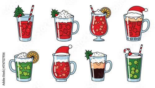 Festive holiday drinks collection, perfect for celebrating winter cheer and seasonal parties with vibrant, cheerful beverages