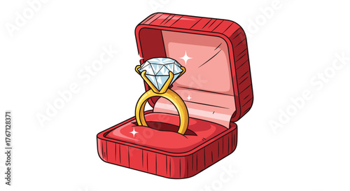 Stunning diamond engagement ring presented in a luxurious red velvet box, capturing the essence of love and commitment