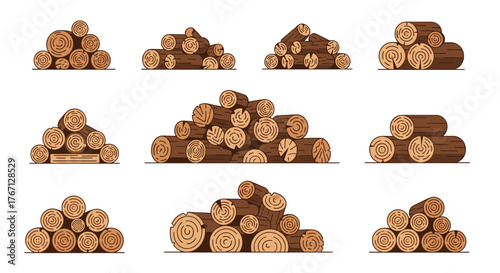 Stacked firewood piles showcase natural wood grain patterns, perfect for rustic themes and sustainable energy concepts