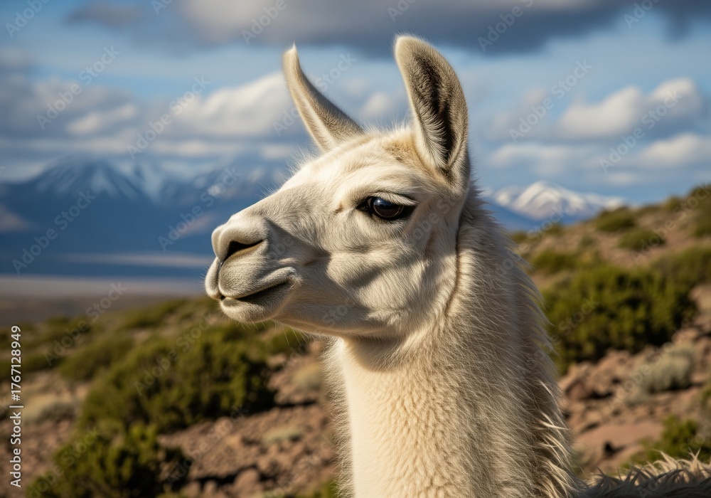 Obraz premium Majestic cream colored llama portrait gazing serenely in natural habitat