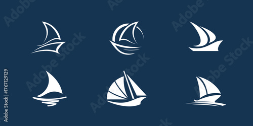 sail boat silhouette icon set vector logo design