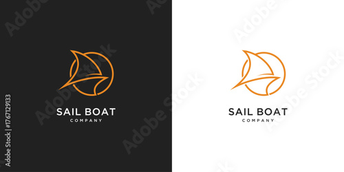 Ocean waves in a circle. sail boat vector design