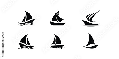 sail boat silhouette icon set vector logo design