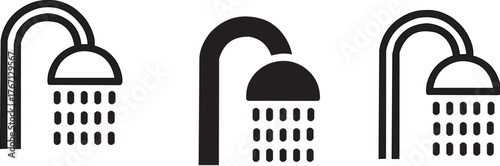 Multipurpose shower vector icon in outline, glyph, filled outline style. Three icon style variants in one pack.