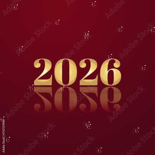 Happy New Year 2026 Golden Numbers on Red Background