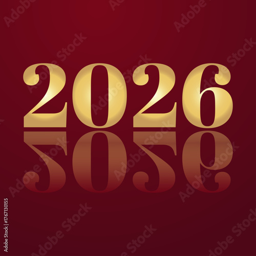 Happy New Year 2026 Golden Numbers on Red Background