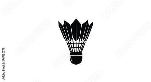 A simple black and white illustration of a badminton shuttlecock design