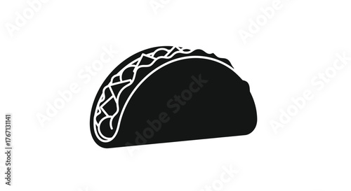 Simple black and white illustration of a delicious looking taco design