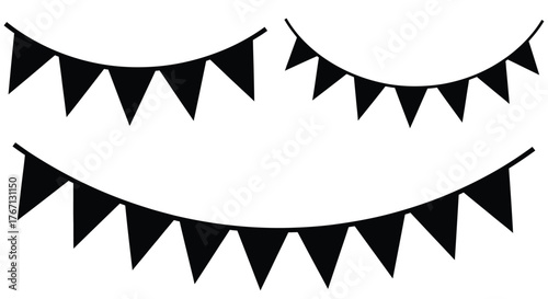 Black bunting flags displayed in curved arrangements simple graphic design