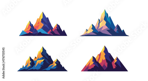 Abstract mountain range designs in vibrant polygonal style four variations presented
