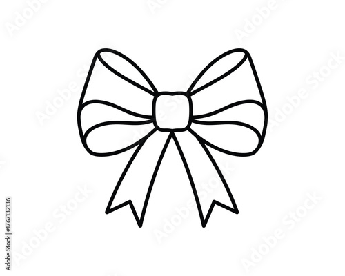 Gift bow vector line icon represents present decoration or ribbon adornment symbol