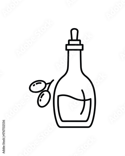Olive Oil Bottle and Olives Outline Icon Food Ingredient