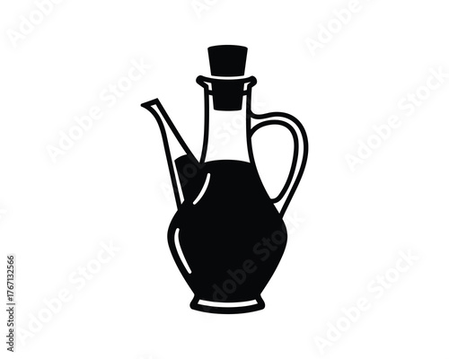 Olive oil dispenser jug with spout handle and cork top icon design for restaurant