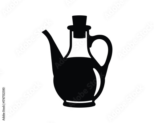 Olive oil pitcher with spout handle and cork top icon design for cooking
