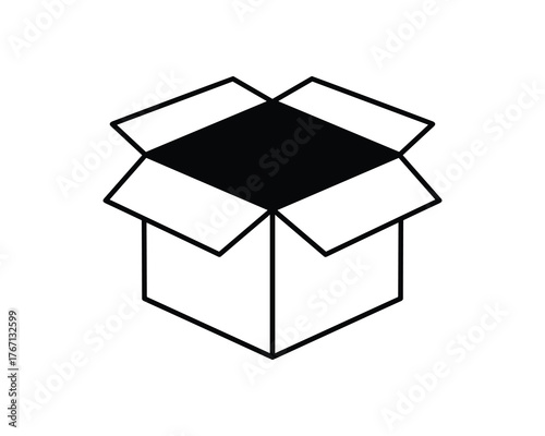 Open shipping box vector line icon for delivery service or unboxing package symbol