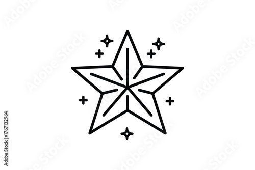 Shining Star Icon Outline, Sparkle Symbol, Award Decoration Isolated On White Background