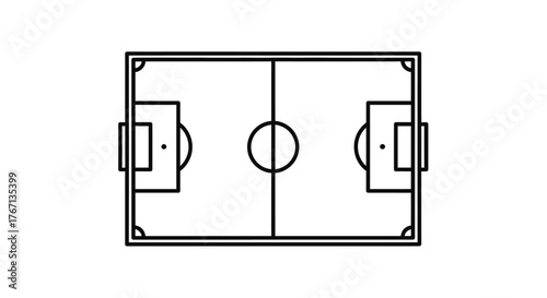 A simple overhead view of a rectangular soccer field with goalposts