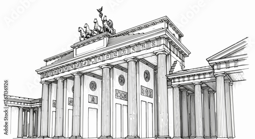 Brandenburg Gate Berlin architecture minimalist historical vector illustration.