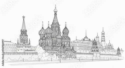 Saint Basil Cathedral Moscow architecture minimalist vector design.