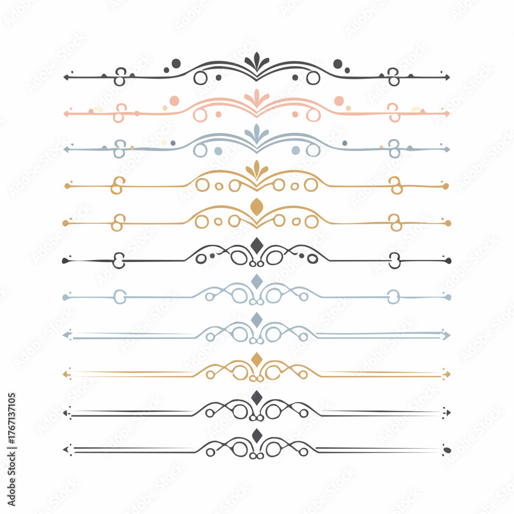 Fototapeta premium Elegant Ornamental Divider Set – Gold and Black Decorative Lines for Invitations and Layouts