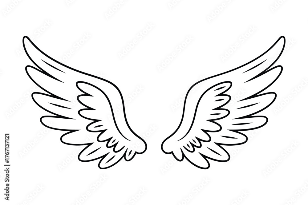 Fototapeta premium Simple outline drawing of angel wings