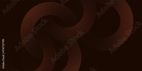 Brown lines 3D circle geometric line on dark background. Modern concept technology. Simple design.