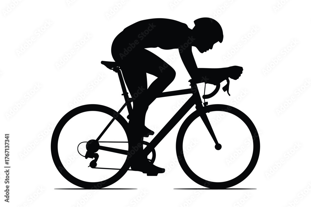 Fototapeta premium Silhouette of a cyclist in a racing position on a road bike