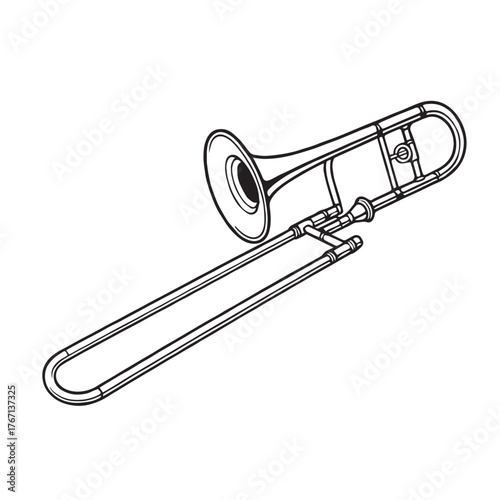 Elegant vector illustration of a trombone in black and white, merging art and sound to celebrate the beauty of orchestral instruments and timeless musical creativity.