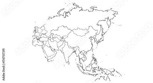 map of the Asian continent and its division into countries