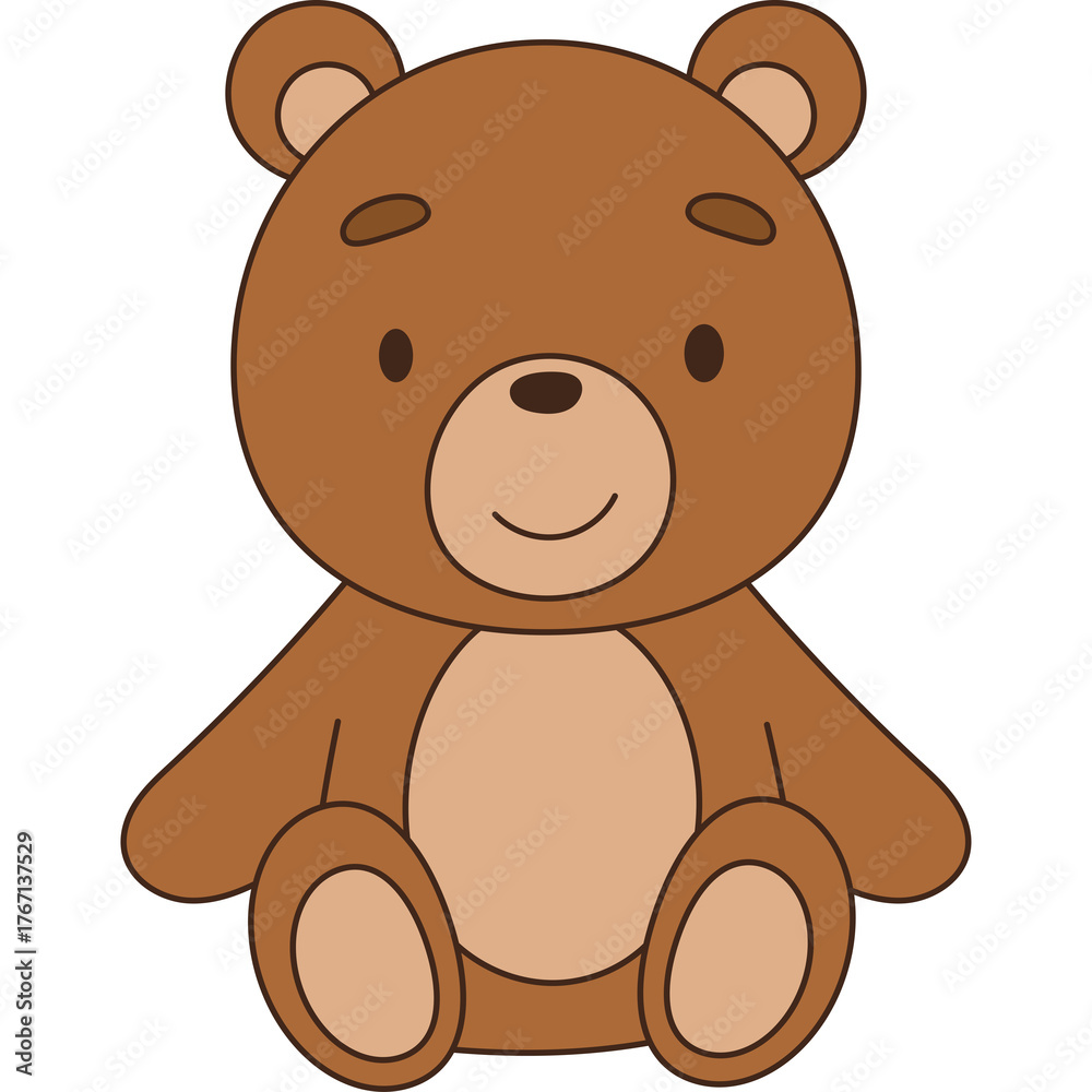 Obraz premium Brown Cartoon Teddy Bear Illustration with Simple Smile and Round Ears Isolated on White Background