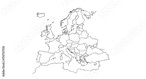 map of the European continent and its division into countries