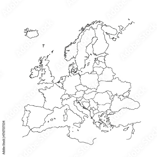 map of the European continent and its division into countries