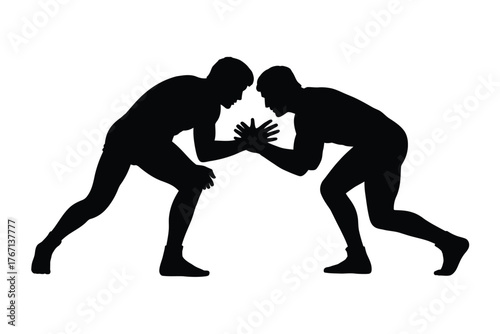 Silhouette of two wrestlers facing each other in a stance