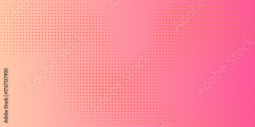 Abstract pink orange polka dots with pastel pink gradient halftone background. Comic cartoon design pattern pink. Simple modern concept.