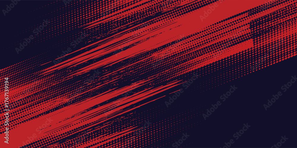 Fototapeta premium Abstract halftone dots red and navy color pattern gradient grunge texture. Black halftone effect. Minimalist red grunge. Vector illustration.
