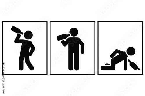 Stick figure progression of alcohol consumption leading to inebriation