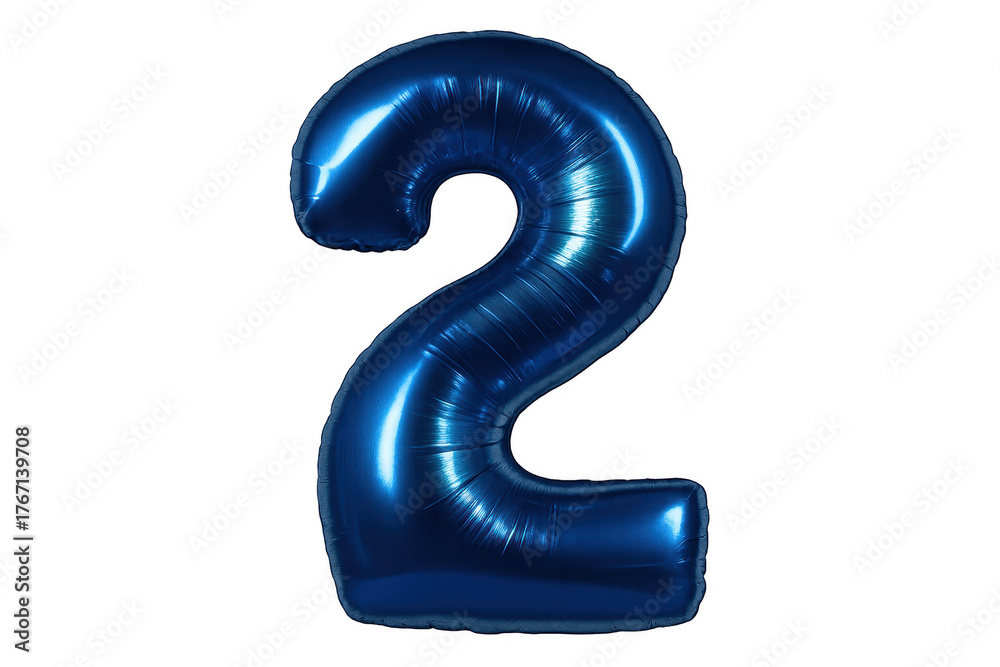 Naklejka premium Blue foil number 2 balloon celebrating anniversary birthday