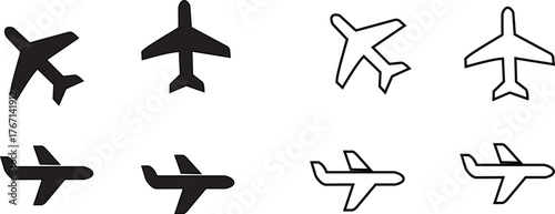 Plane icon set. Flight transport symbol. Airplane icon vector. Travel flat illustration. Travel symbol. Vector
