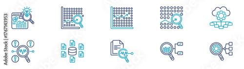 Icons Of Insight, Correlation, Regression, Cluster Analysis, Classification, Detection, Data Aggregation, Descriptive Analytics, Prescriptive Analytics, Analysis. Vector Illustration.