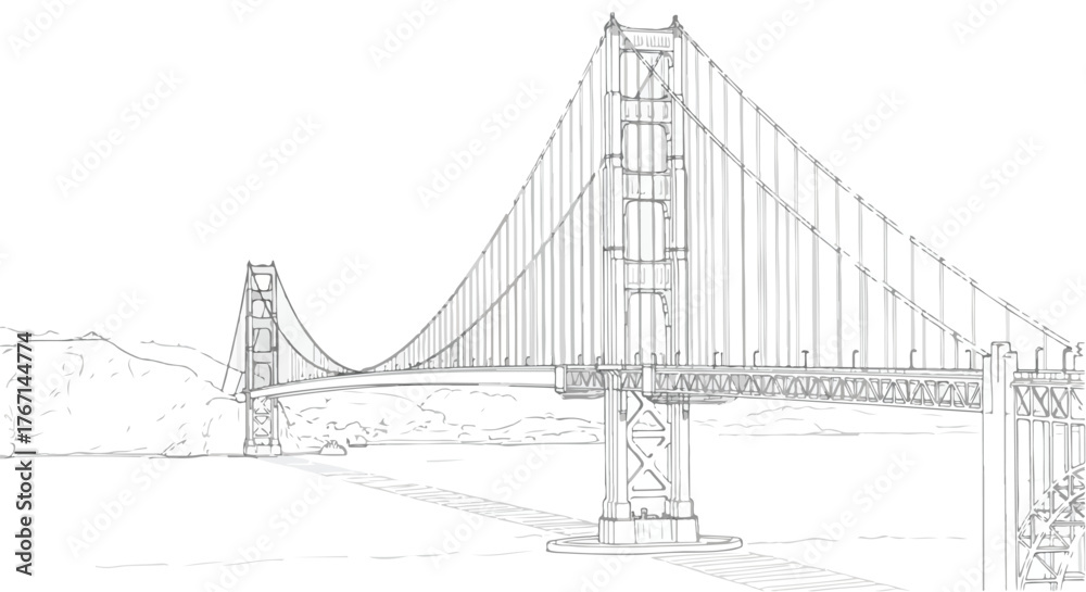 Fototapeta premium Golden Gate Bridge San Francisco architecture line art vector illustration.