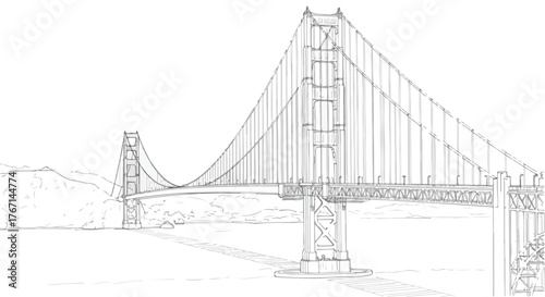 Golden Gate Bridge San Francisco architecture line art vector illustration.