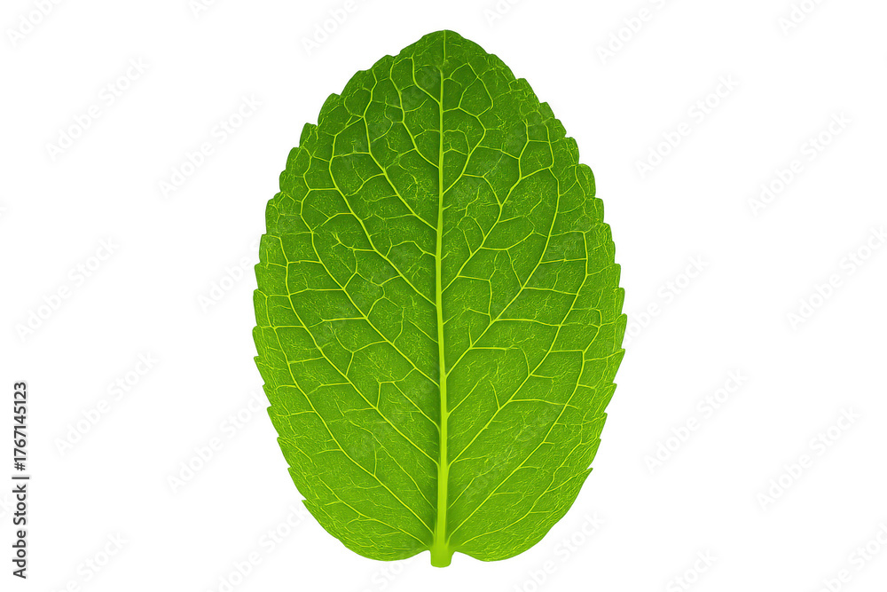Fototapeta premium Green plant leaf showing detailed veins on transparent background
