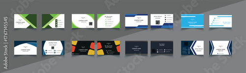 Business card template bundle with multiple color and layout variations. Professional corporate visiting cards set with modern clean design and name card vector illustrations.