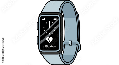 Smart Fitness Watch Vector Displaying Steps and Heart Rate