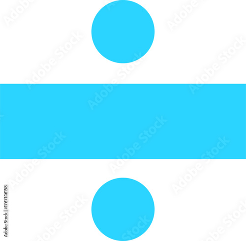 Division symbol with a horizontal line and two dots in cyan color.