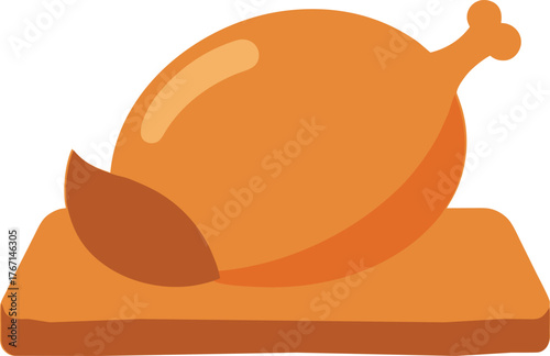 vector art of roast chicken on a wooden plate