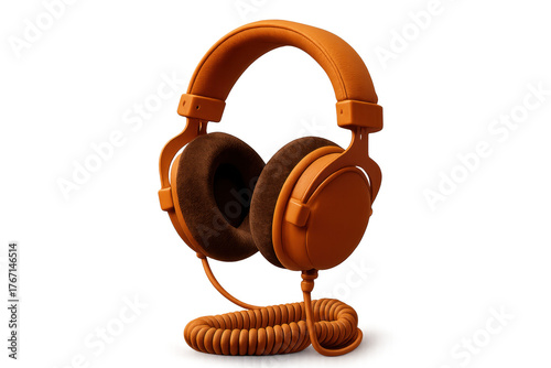 Orange retro over ear headphones with coiled cable