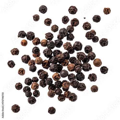 flying black peppercorn isolated on white transparent background